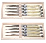 Laguiole Dubost – 8 STEAK KNIVES in HEAVIER 25/10 Stainless Steel – HORN Color