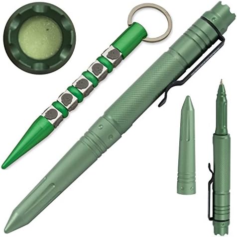 Personal Protection Green Tactical Pen and Keychain Set
