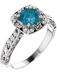 18K White Gold 6.00mm Round Cut London Blue Topaz and Diamond Ring -- LIFETIME WARRANTY