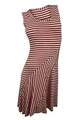 Flared-Skirt Striped Print Linen/Rayon/Spandex/Knit  Dress