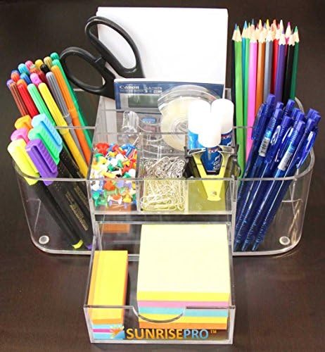 SunrisePro Multifunction Clear Acrylic Desktop Organizer for Stationary, Make-up, Stitching, TV Controllers - Heavy Duty, Beautiful Crystal Clear And Great Design.