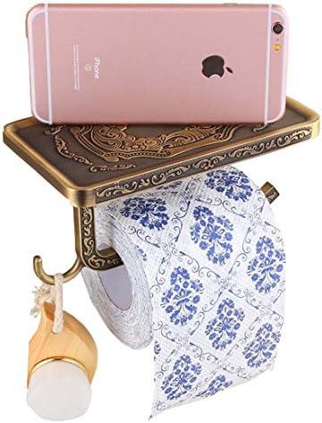Bathroom Tissue Holder/toilet Paper Holder Solid Brass Wall-mounted Toilet Roll Holder, Toilet Paper Tissue Holder with Mobile Phone Shelf Antique Brass Finished Bathroom Storage (Antique bronze )