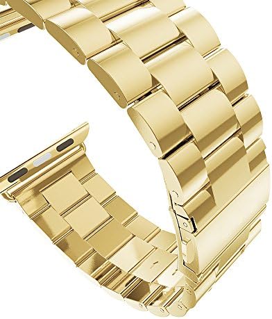 Apple Watch Band in Polished Gold Solid Stainless Steel by Clixsy 42mm with 6 Removable Links and Adapters a Sturdy Two Clasp Buckle System also for the Sport Edition