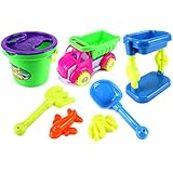 Sandy Beach Dump Truck Tower Children's Kid's Toy Beach/Sandbox Playset w/ Toy Truck, Bucket, Hand Tools, Sand Molds (Colors May Vary)
