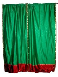 2 Sap Green Art Silk Sari Drapes Curtains Panels Rod Pocket Window Dressing 84"