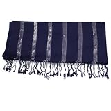 Viscose Stole Navy Blue Color With Silver Lurex Stripes