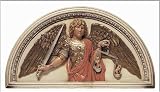 Archangel Michael Holding Scales Relief, Arch Shape with Color