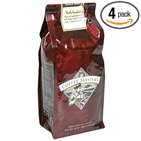 Coffee Masters Flavored Coffee, Vanilla Raspberry, Whole Bean, 12-Ounce Valve Bag, (Pack of 4)