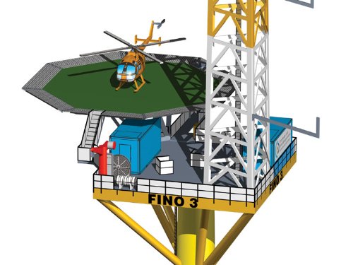 Kartonmodell FINO3 Offshore-Forschungsplattform in der Nordsee