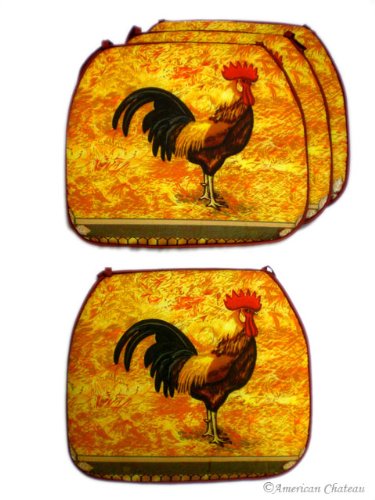 4 Country Rooster Kitchen Cushion Chair Covers Pads