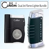 Colibri QTR119001 Crossfire Dual Jet Flame Cigarette Lighter Bundle With Cigar Cutter Double Action Guillotine Punch