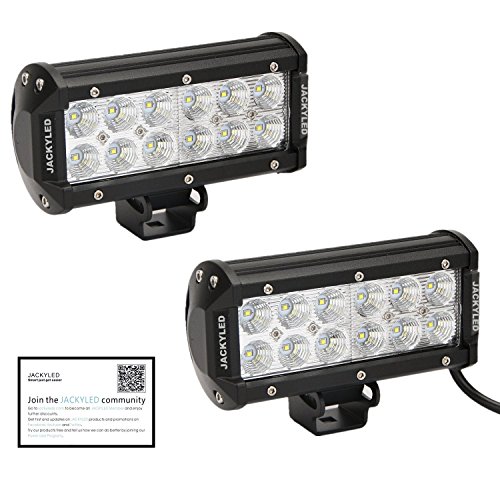 JACKYLED 7inch 12V 36W Flood Beam Lights, Cree Work Light Bar, Pack of 2