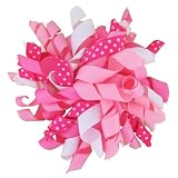 4" Korker Curly Grosgrain Ribbon Hair Bow Boutique Style Hairbow on Alligator Clip for Infant Baby to Toddlers to Youth Girls - Great to add to headband or beanie (Many Colors Available)
