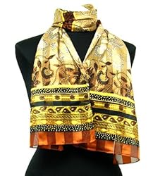 Scarf Brown Gold Rust Flower Design Neckerchief 13"x60"