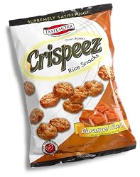 Tastemorr Snacks Crispeez Rice Snacks, Caramel Flavor, 7.04-Ounce Bags (Pack of 8)