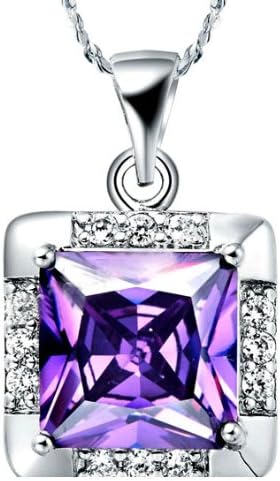 Sterling Silver Plated Pendant Necklace with Beautiful Princess Cut Amethyst Purple Crystal Element -B00DSF1T2W