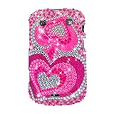 Rhinestones Protector Case for BlackBerry Bold 9900 9930, Two Pink Hearts F ....