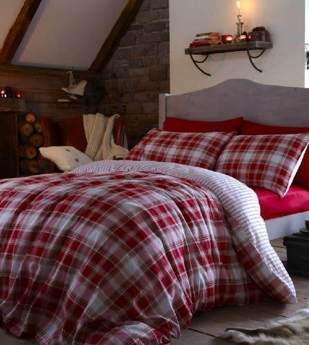 Catherine Lansfield Tartan Flannelette Red King Size Quilt Set by Turner Bianca