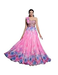 One Shoulder Chiffon  Draped  Floor Length Homecoming Dress/Prom Dress/Wedding Party Dress  With Rhinestones and Ruffles