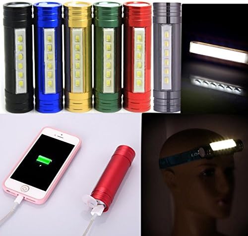 Rextin 3 in 1 function 2000mAh Rechargeable Backup External Battery Pack Charger Power Bank built-in 3 Watt LED Flashlight &Head light for iPhone/ 5 /4s/ 5C, iPad 1/2/3/4 Mini Ai, Samsung S5 / note 3; and More Mobile Devices black