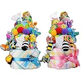 Sassy サッシー 出産祝い スーパーDX豪華3段 おむつケーキ (goonパンツタイプＬサイズ, 男の子向け(ブルー系))