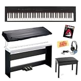 Yamaha P105B 88-Key Digital Piano Bundle with Bench, Furniture-Style Stand, Triple Pedal Board, Dust Cover, Headphones, Instructional Book, and Polishing Cloth