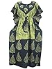 Womans Kaftan Cotton Batik Heena Green Lounge Wear Caftan Nightgown XXL