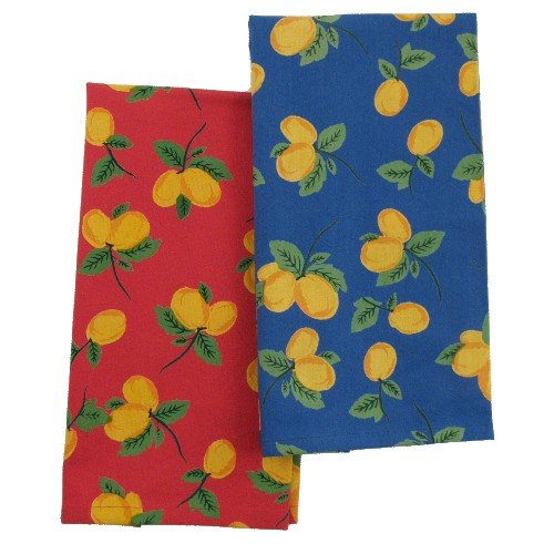 Blue and Red Lemon Kitchen Dish Towel - Set of 4
