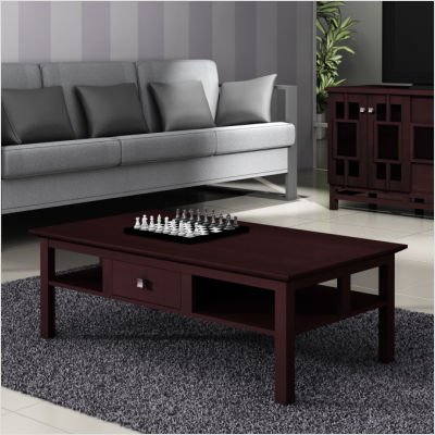 Furnitech Contemporary Asian style coffee table with center drawer, Wenge Finish