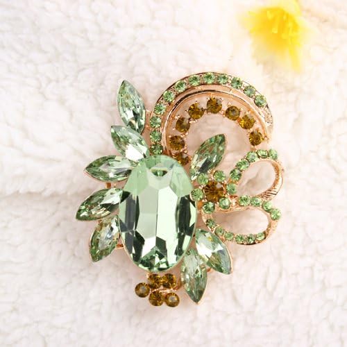 JADE Olines classic Fashion Brooches Golden Plated Flashing Light Green Rhinestones Crystals Pearls Flower Leaves Brooches Pin Clips