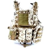 Diamond Tactical MOLLE StrikeForce Modular Plate Carrier Loaded w/ 6 Integrated Pouches & Armor Plate Ready - Ultra High Quality Operator Grade 600D Rugged Construction - Digital Desert Tan