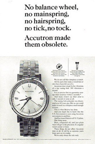 Print Ad: 1964 Accutron Watches: No balance wheel...