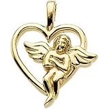 14K Yellow Gold Angel Heart Pendant - 18.00x15.00mm