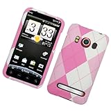 Pink with White Checker Plaid Fabic Rubber Texture HTC EVO 4G / 4 G Front a ....