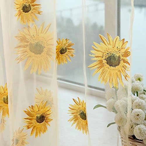 Paker Flower Door Curtains Sunflower Door Curtain Sheer Leaves Leaf Drape Panel (39.37" x 78.74'', Yellow)