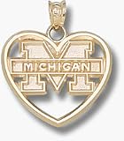 Michigan Wolverines M Michigan Heart Pendant - 14KT Gold Jewelry