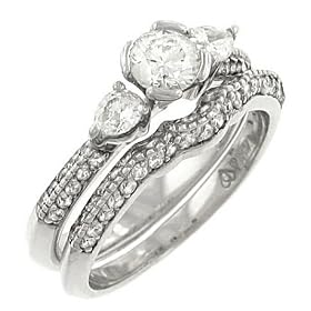Ladies Pave Wedding Set with 2 Round Side Diamonds and Half Bezel Center... by Solomon Brothers Fine Jewelry