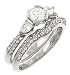 Ladies Pave Wedding Set with 2 Round Side Diamonds and Half Bezel Center Diamond 1.25cttw H/i I1