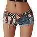 Women Sexy American US Flag Burr Ripped Hole Cut Off Destroyed Jean Denim Shorts