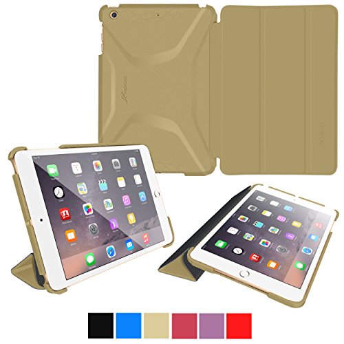 roocase iPad Mini 3 Case - Optigon 3D iPad Mini Slim Shell Case Smart Cover - with Sleep / Wake Function [Features Landscape and Typing Stand] for Apple Mini 3, 2 and 1, Champagne Gold