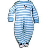 Letop Frosty Friends White Stripe Thermal Weave Footed Coverall Button Snowman, Blizard Blu, 9 Months