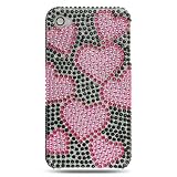 Rhinestones Back Cover for iPhone 4, Raining Hearts Black Full Diamond