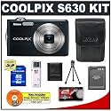 Nikon Coolpix S630 12 Megapixel Digital Camera (Jet Black) with 7x Optical Zoom + EN-EL12 Battery + 8GB Card + Leather Case + Accessory Kit