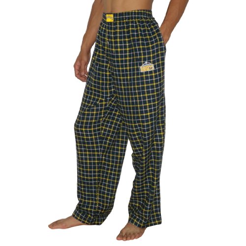 Mens NBA Denver Nuggets Plaid Cotton Thermal Sleepwear / Pajama Pants - Blue & Yellow (Size: XL)