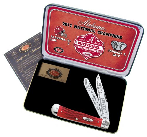 Case Cutlery CAT-ALNC11 Officially Licensed 2011 Alabama National Championship Crimson Red Bone Trapper Pocket Knife with Stainless Steel Blades Gift Set Case Cutlery CAT-ALNC11 Officially Licensed 2011 Alabama National Championship Crimson Red Bone Trapper Pocket Knife with Stainless Steel Blades Gift Set