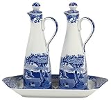 Spode Blue Italian Earthenware 6-Ounce Gourmet Oil and Vinegar Set with Tray