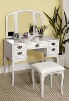Big Sale Furniture of America Matilda Chippendale Style Vanity and Stool Set, White