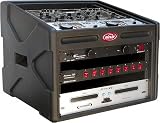 SKB DJ Station: Roto-mold shell, 10U slant top rack, 6U front rack, wood reinforced soft nylon cover