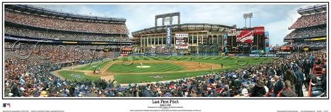 MLB Baseball April 8, 2008 New York Mets Citi Field First Pitch Inaugural Game - 13.5x39 Panoramic Poster with Black Metal Frame #2057