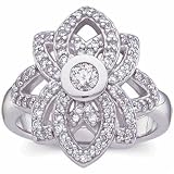 0.62 Ct.T.W. Sparkling Round Cut Diamonds, 14Kt. White Gold. Antique Style Diamond Right Hand Ring